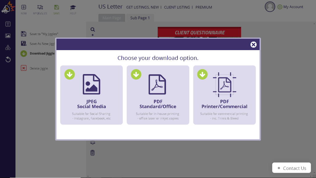 Download options for client questionnaire template