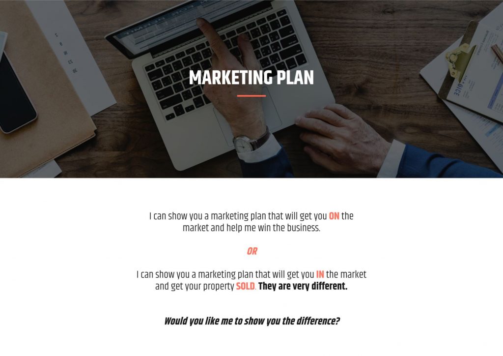 Listing presentation sample template - marketing plan page 1.