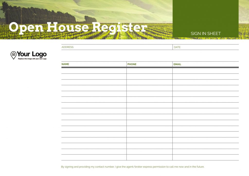 Open House Register template.