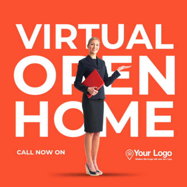 A virtual open home social media post template.