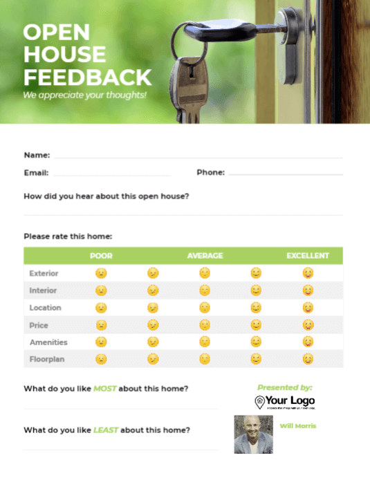 An open house feedback form template.