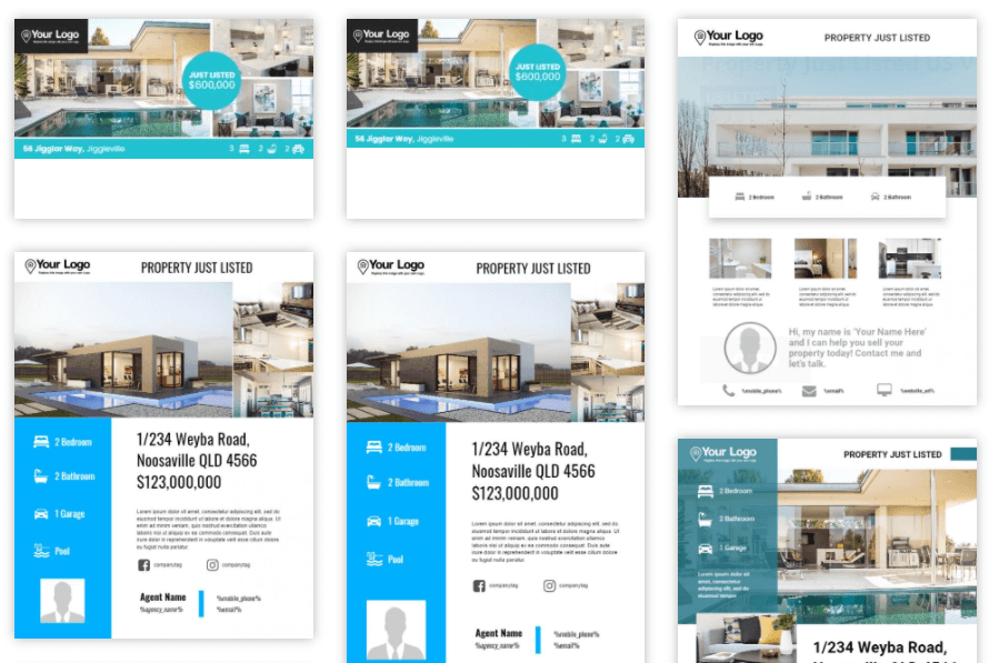 Some examples of real estate listing templates for Instagram.