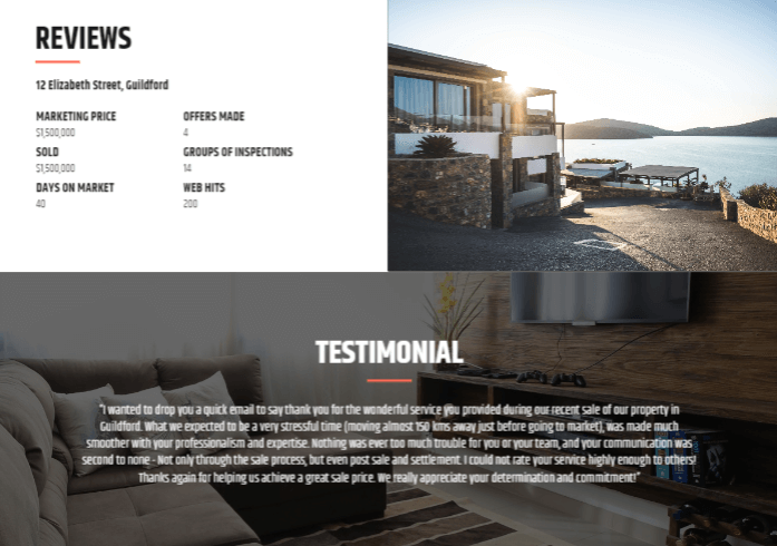 Real estate client testimonials.