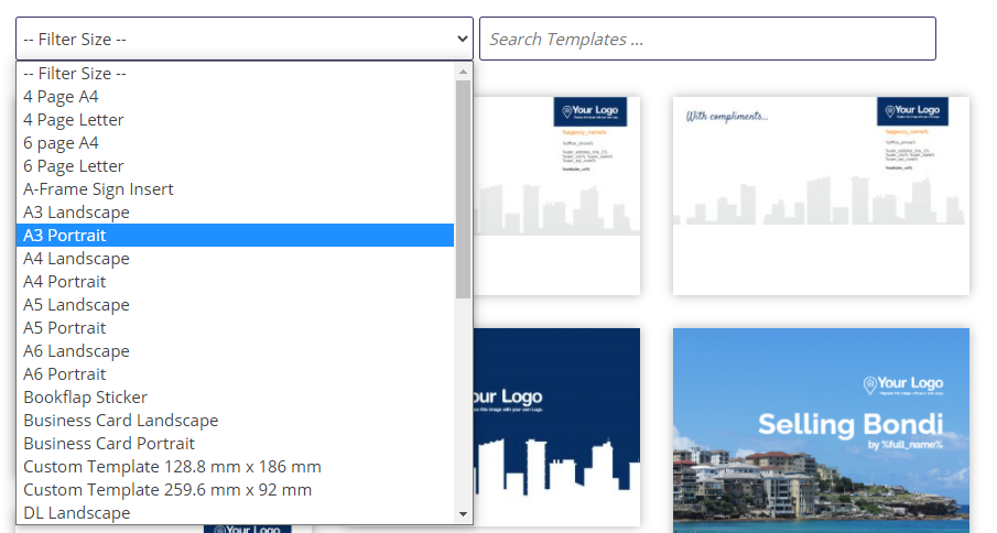 Filtering templates according to size.