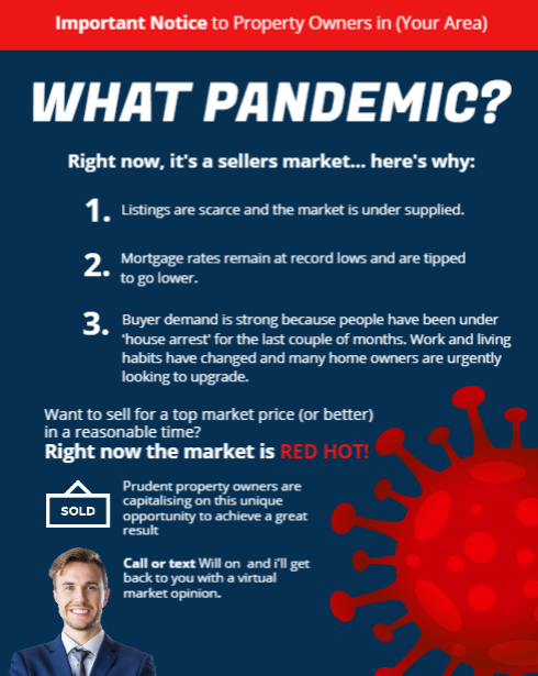 A real estate flyer talking about selling during the pandemic