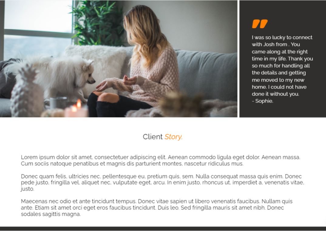 An example of a client testimonial in our presentation template.