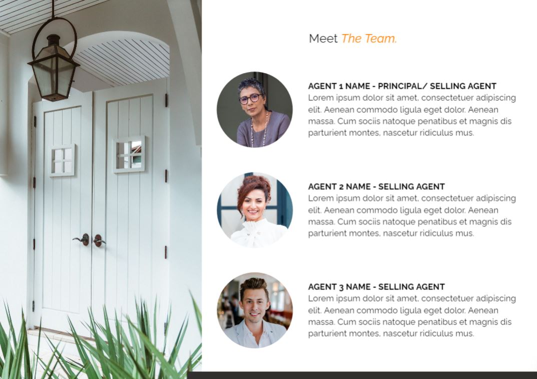 This page in our pre listing presentation template helps you introduce your team of real estate agents.