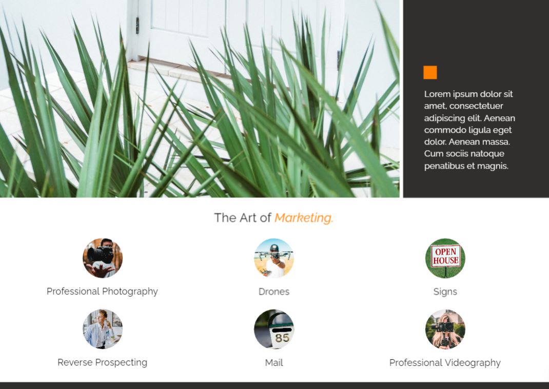 The marketing page on our pre listing presentation template.