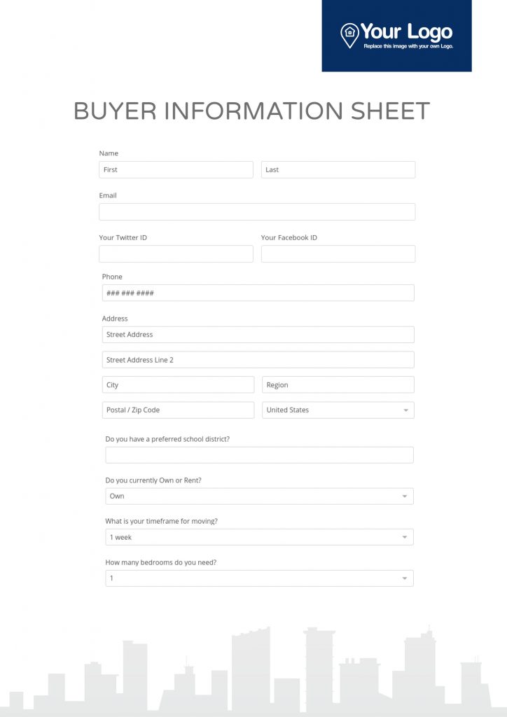 An example of a real estate buyer information sheet template.