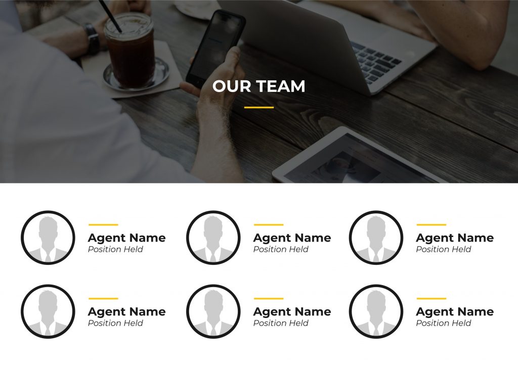 An example of a real estate listing presentation template page about the team.