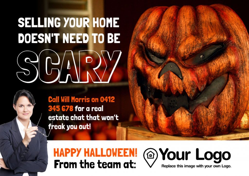 A Halloween-themed thinking of selling your home flyer.