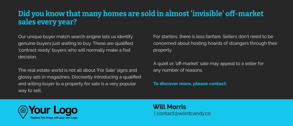 The back of a thinking about selling your home postcard template.