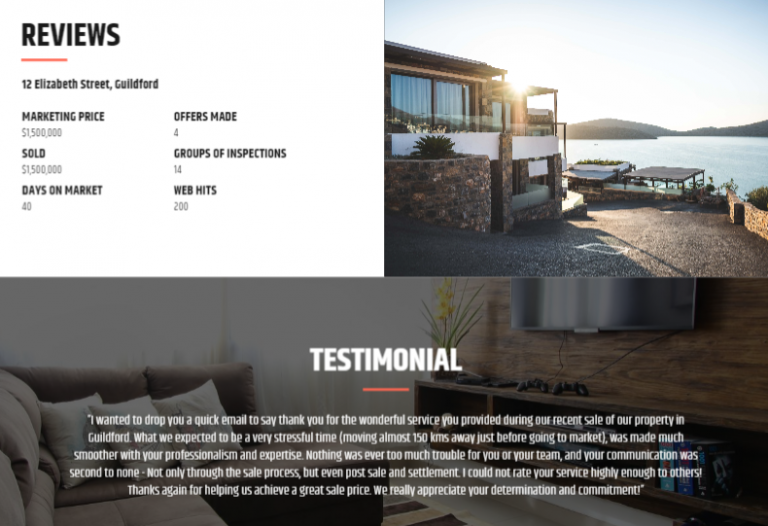 A reviews and testimonials page in a presentation.