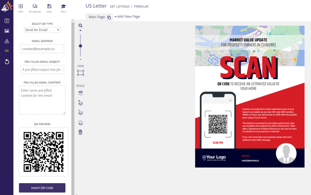 An example of a QR code generator that sends an email.