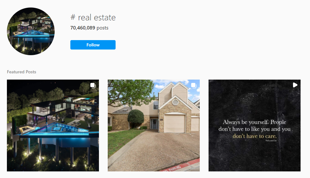 The #realestate hashtag in Instagram