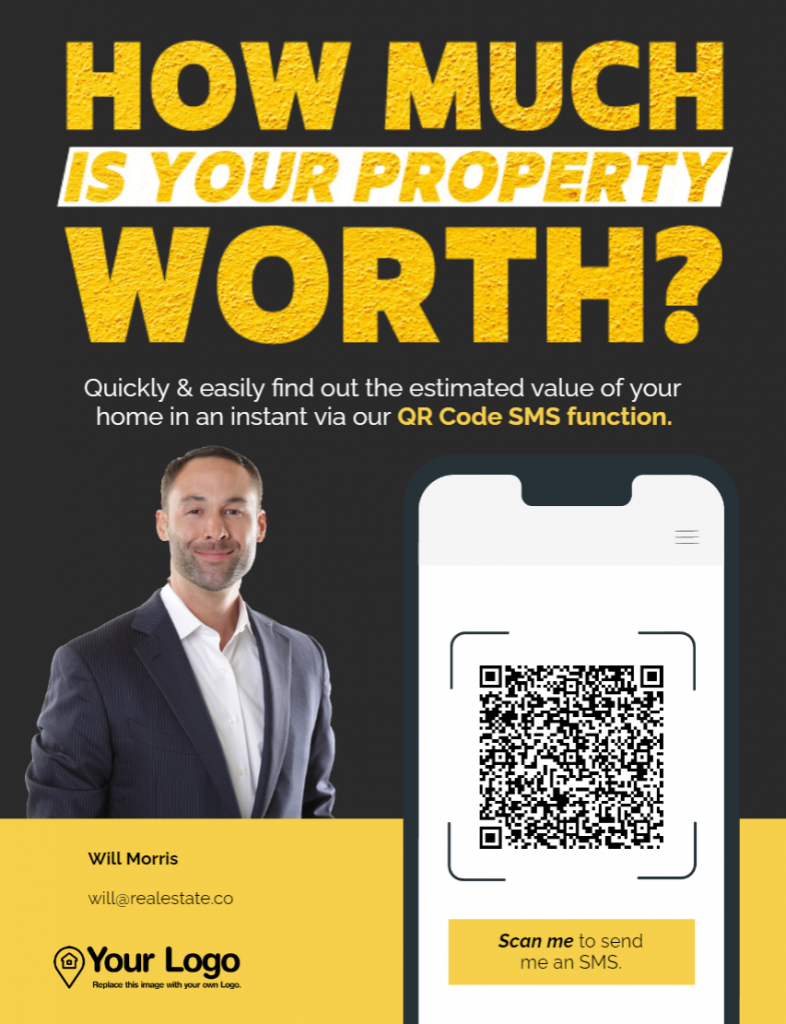 A real estate flyer with a QR code
