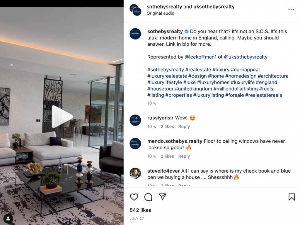 Using Instagram Reels to showcase a new listing