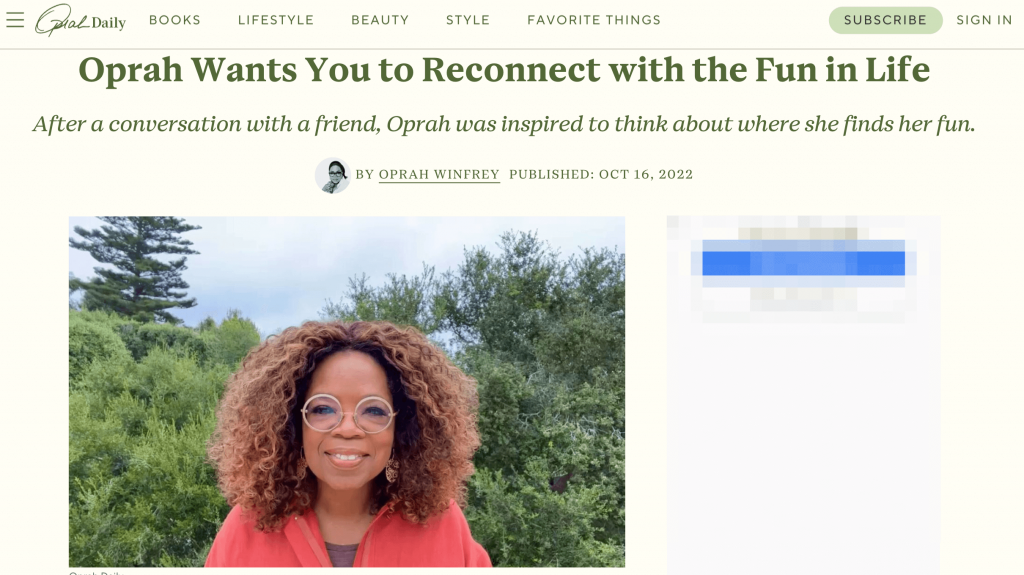 A page from the Oprah Daily website. 