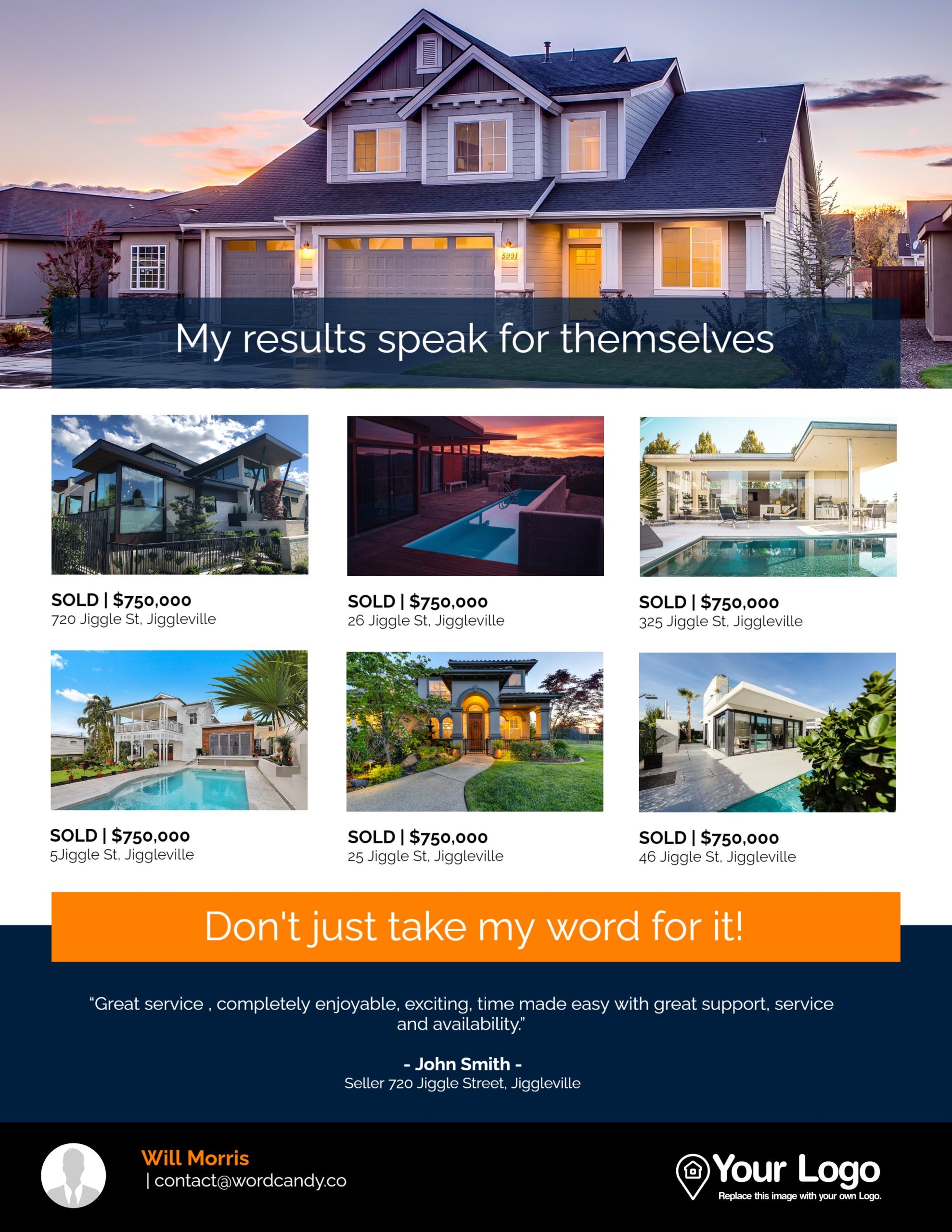 A Jigglar flyer template for showcasing real estate results. 