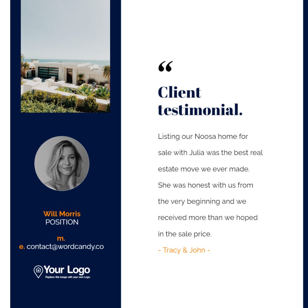 A client testimonial template for social media.