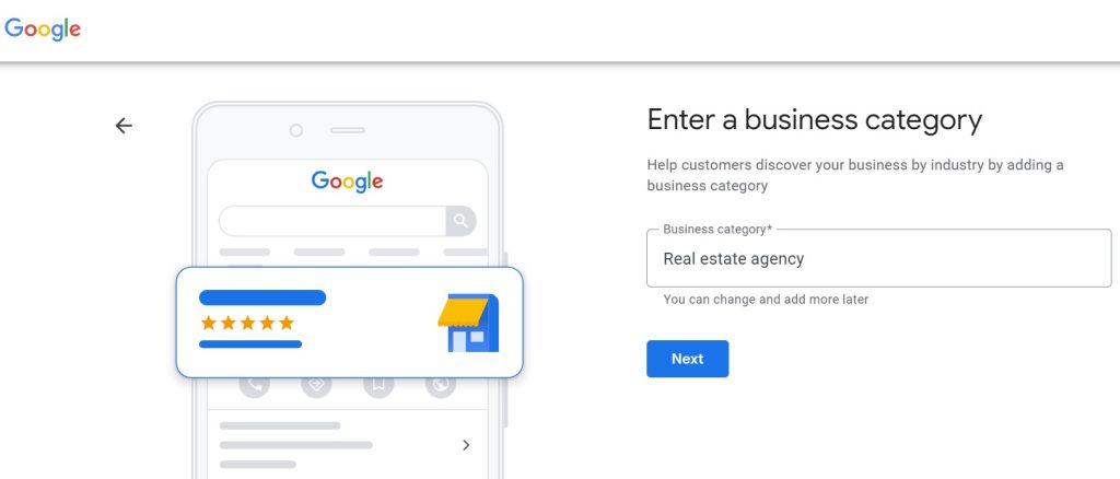Choosing a business category in Google My Business
