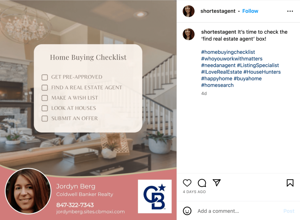 A real estate home buying checklist example on social media