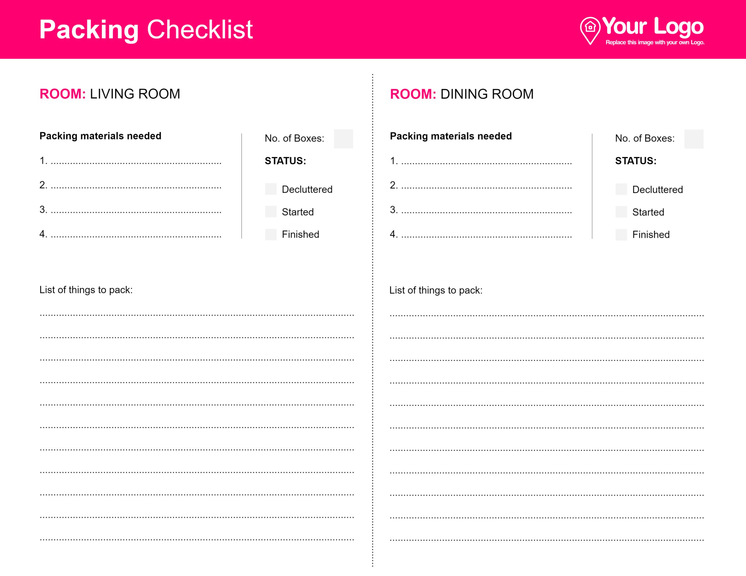 Real estate checklist for packing