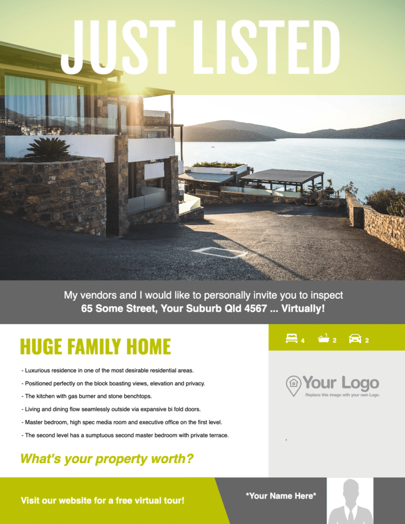 Promote a virtual real estate tour using a Jigglar just listed template