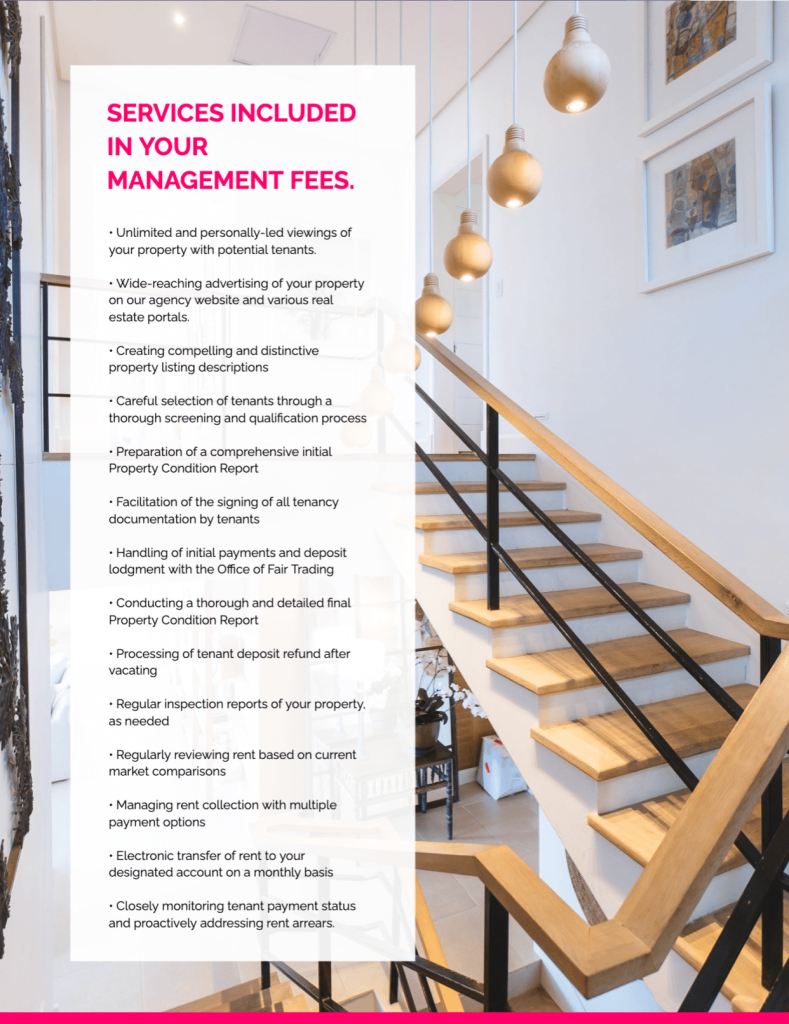 Services and fees listed in a property management real estate document