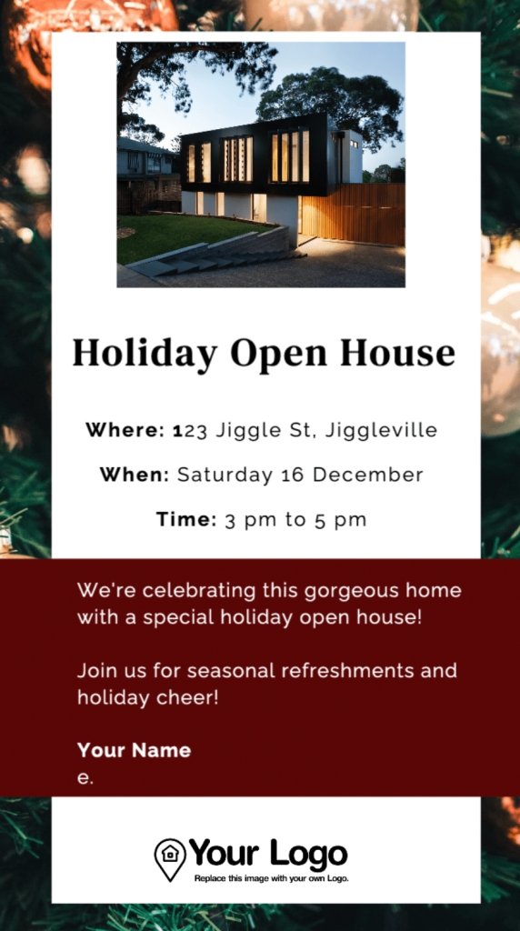 Market a holiday open house using a customizable Jigglar template