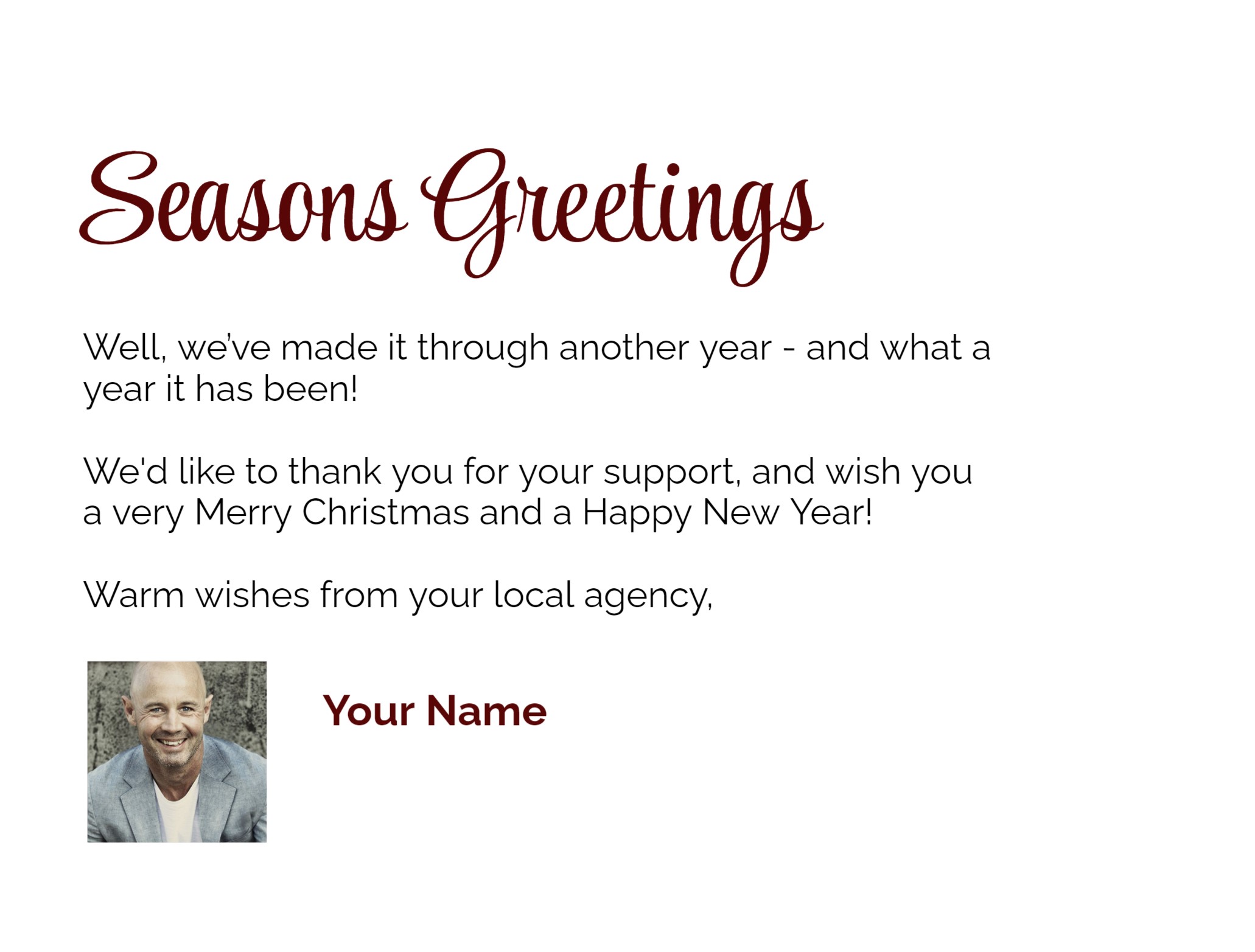 Inside message of a realtor holiday card